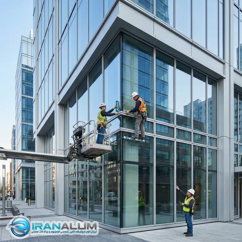 نمای شیشه ای کرتین وال با لاستیک جونتا - ایران آلوم